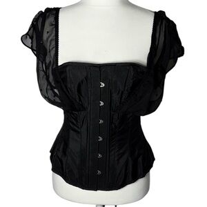 Corset Story Overbust Full Length Corset Mesh Sequin Sleeve Lace Up Back UK8